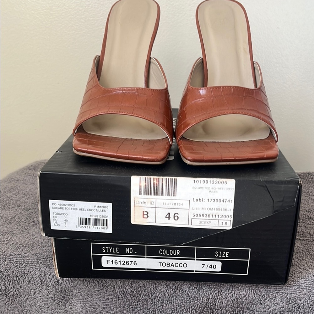Brown Croc-Embossed Mules
